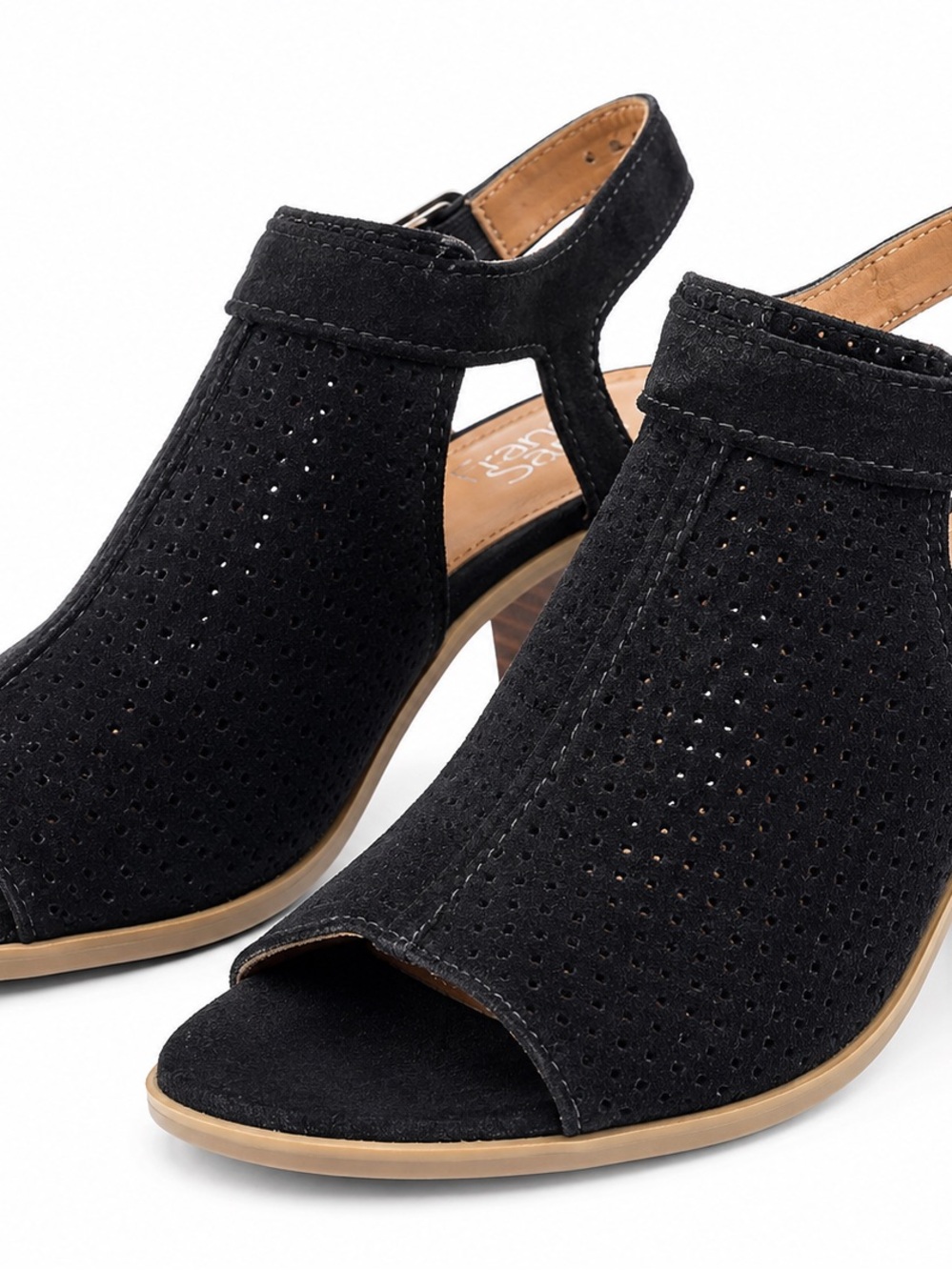 Franco Sarto Black Perforated Open-Toe Slingback Mules